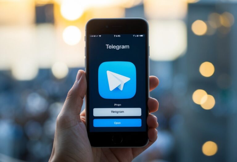 Um smartphone com o aplicativo Telegram aberto e um espaço em branco onde normalmente seria inserido um número de telefone.