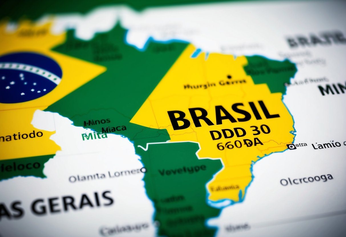 Um mapa do Brasil com foco no estado de Minas Gerais, onde está localizado o código de área DDD 30