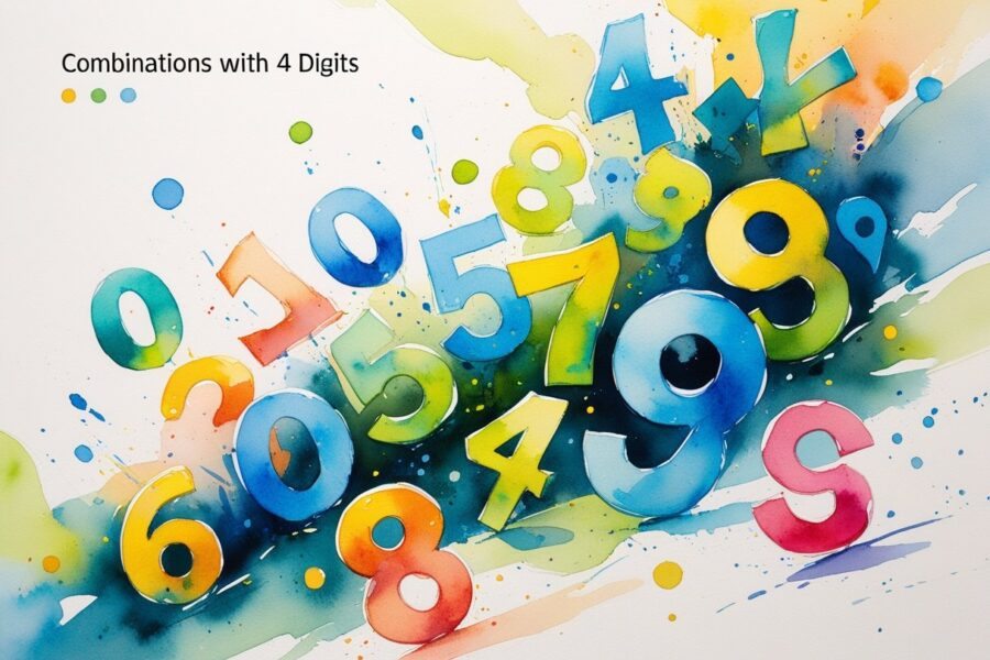 Números coloridos de 0 a 9 espalhados de forma artística sobre um fundo abstrato.